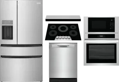 5 Piece Package Includes Refrigerator, Cooktop, Wall Oven, Hood And Dishwasher