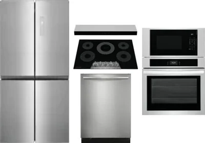 5 Piece Package Includes Refrigerator, Cooktop, Wall Oven, Hood And Dishwasher