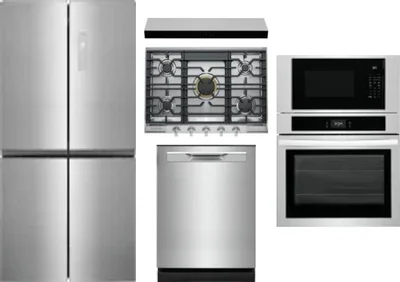 5 Piece Package Includes Refrigerator, Cooktop, Wall Oven, Hood And Dishwasher