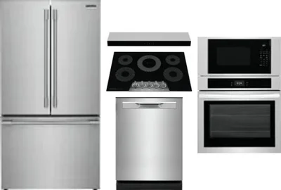 5 Piece Package Includes Refrigerator, Cooktop, Wall Oven, Hood And Dishwasher