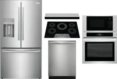 5 Piece Package Includes Refrigerator, Cooktop, Wall Oven, Hood And Dishwasher