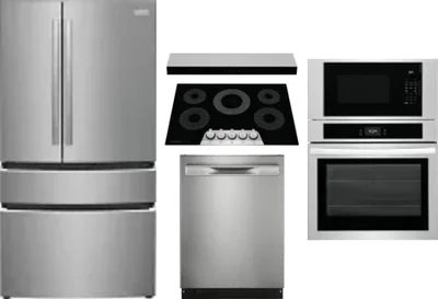 5 Piece Package Includes Refrigerator, Cooktop, Wall Oven, Hood And Dishwasher