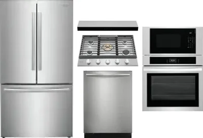 5 Piece Package Includes Refrigerator, Cooktop, Wall Oven, Hood And Dishwasher