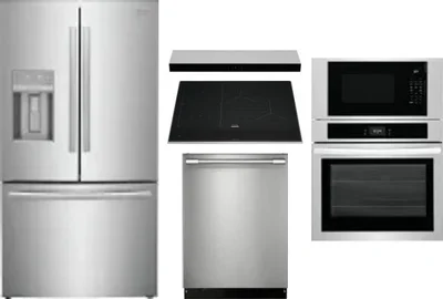 5 Piece Package Includes Refrigerator, Cooktop, Wall Oven, Hood And Dishwasher