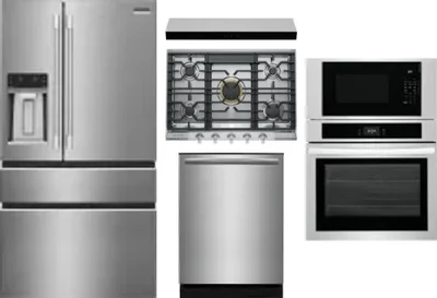 5 Piece Package Includes Refrigerator, Cooktop, Wall Oven, Hood And Dishwasher