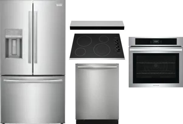 5 Piece Package Includes Refrigerator, Cooktop, Wall Oven, Hood And Dishwasher