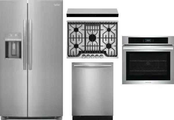 5 Piece Package Includes Refrigerator, Cooktop, Wall Oven, Hood And Dishwasher