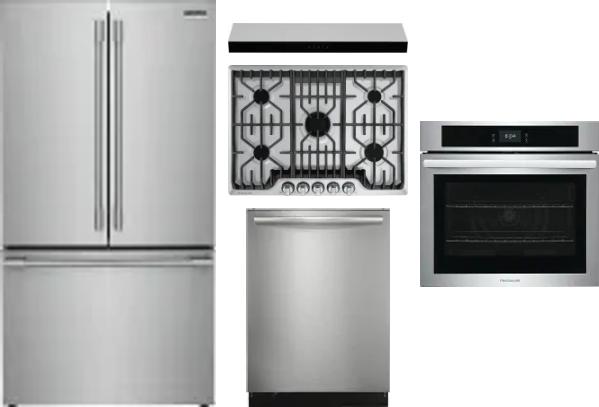 5 Piece Package Includes Refrigerator, Cooktop, Wall Oven, Hood And Dishwasher