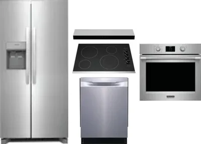 5 Piece Package Includes Refrigerator, Cooktop, Wall Oven, Hood And Dishwasher