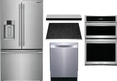 5 Piece Package Includes Refrigerator, Cooktop, Wall Oven, Hood And Dishwasher