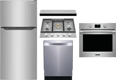 5 Piece Package Includes Refrigerator, Cooktop, Wall Oven, Hood And Dishwasher