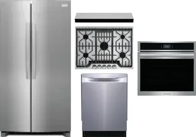 5 Piece Package Includes Refrigerator, Cooktop, Wall Oven, Hood And Dishwasher