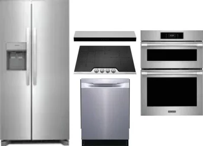 5 Piece Package Includes Refrigerator, Cooktop, Wall Oven, Hood And Dishwasher