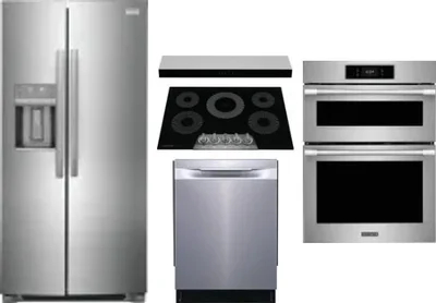 5 Piece Package Includes Refrigerator, Cooktop, Wall Oven, Hood And Dishwasher