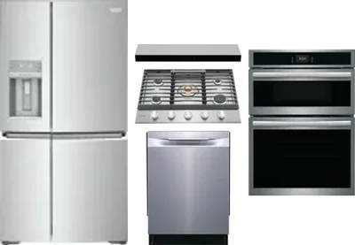5 Piece Package Includes Refrigerator, Cooktop, Wall Oven, Hood And Dishwasher