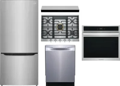 5 Piece Package Includes Refrigerator, Cooktop, Wall Oven, Hood And Dishwasher