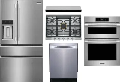 5 Piece Package Includes Refrigerator, Cooktop, Wall Oven, Hood And Dishwasher