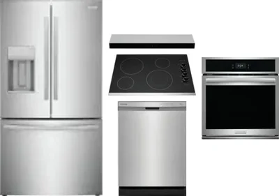 5 Piece Package Includes Refrigerator, Cooktop, Wall Oven, Hood And Dishwasher