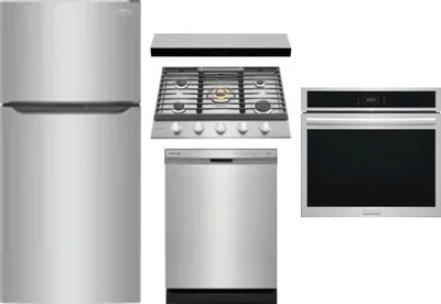 5 Piece Package Includes Refrigerator, Cooktop, Wall Oven, Hood And Dishwasher