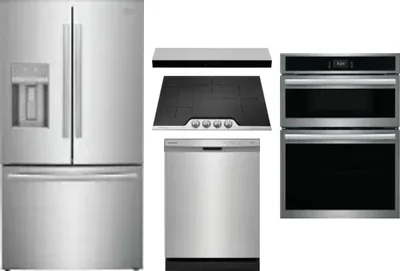 5 Piece Package Includes Refrigerator, Cooktop, Wall Oven, Hood And Dishwasher