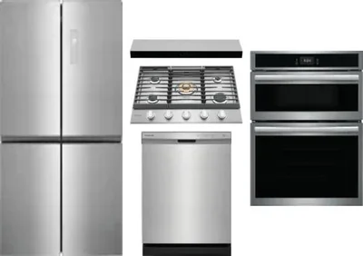 5 Piece Package Includes Refrigerator, Cooktop, Wall Oven, Hood And Dishwasher
