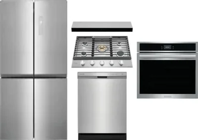 5 Piece Package Includes Refrigerator, Cooktop, Wall Oven, Hood And Dishwasher