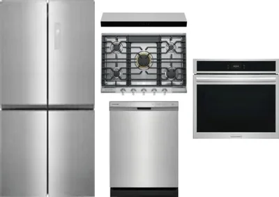 5 Piece Package Includes Refrigerator, Cooktop, Wall Oven, Hood And Dishwasher