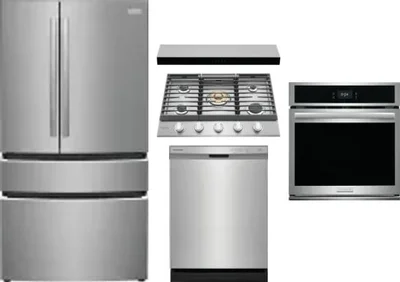 5 Piece Package Includes Refrigerator, Cooktop, Wall Oven, Hood And Dishwasher