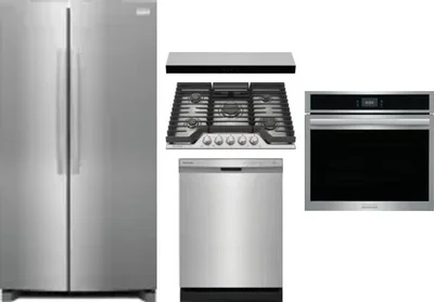 5 Piece Package Includes Refrigerator, Cooktop, Wall Oven, Hood And Dishwasher