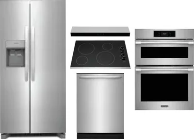 5 Piece Package Includes Refrigerator, Cooktop, Wall Oven, Hood And Dishwasher