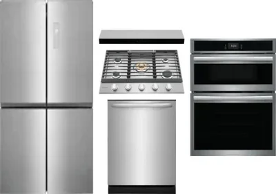 5 Piece Package Includes Refrigerator, Cooktop, Wall Oven, Hood And Dishwasher