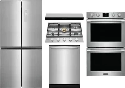 5 Piece Package Includes Refrigerator, Cooktop, Wall Oven, Hood And Dishwasher