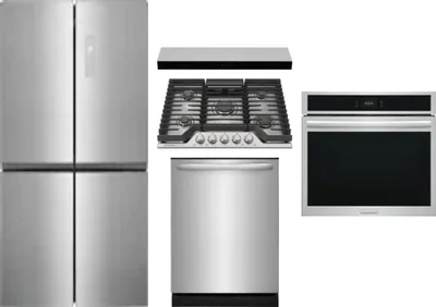 5 Piece Package Includes Refrigerator, Cooktop, Wall Oven, Hood And Dishwasher