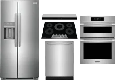 5 Piece Package Includes Refrigerator, Cooktop, Wall Oven, Hood And Dishwasher