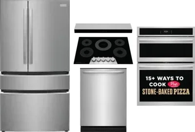 5 Piece Package Includes Refrigerator, Cooktop, Wall Oven, Hood And Dishwasher