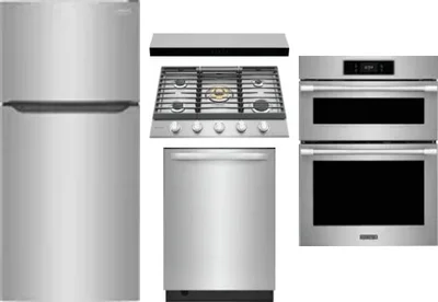 5 Piece Package Includes Refrigerator, Cooktop, Wall Oven, Hood And Dishwasher