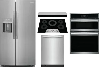 5 Piece Package Includes Refrigerator, Cooktop, Wall Oven, Hood And Dishwasher