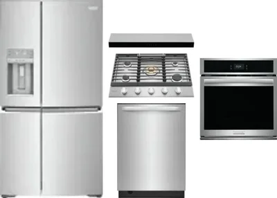 5 Piece Package Includes Refrigerator, Cooktop, Wall Oven, Hood And Dishwasher