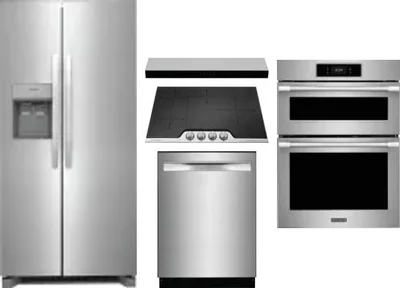 5 Piece Package Includes Refrigerator, Cooktop, Wall Oven, Hood And Dishwasher