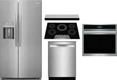 5 Piece Package Includes Refrigerator, Cooktop, Wall Oven, Hood And Dishwasher