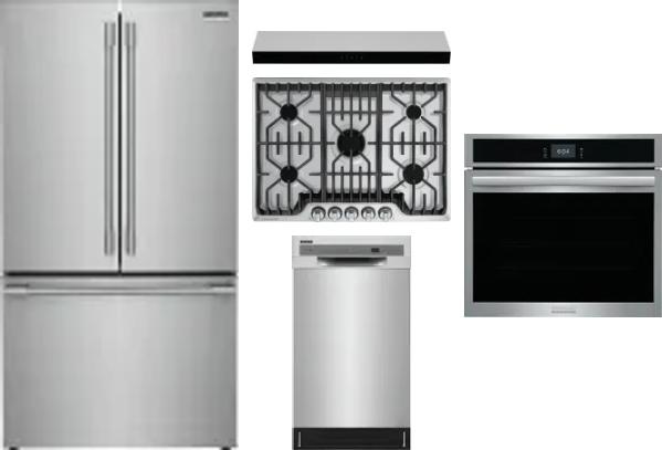 5 Piece Package Includes Refrigerator, Cooktop, Wall Oven, Hood And Dishwasher