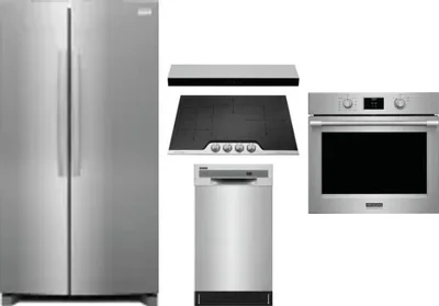 5 Piece Package Includes Refrigerator, Cooktop, Wall Oven, Hood And Dishwasher