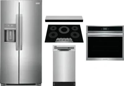 5 Piece Package Includes Refrigerator, Cooktop, Wall Oven, Hood And Dishwasher