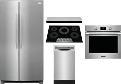 5 Piece Package Includes Refrigerator, Cooktop, Wall Oven, Hood And Dishwasher