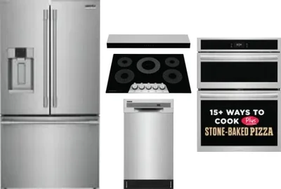5 Piece Package Includes Refrigerator, Cooktop, Wall Oven, Hood And Dishwasher