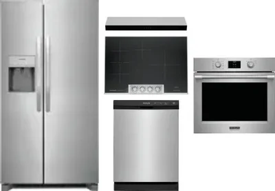 5 Piece Package Includes Refrigerator, Cooktop, Wall Oven, Hood And Dishwasher