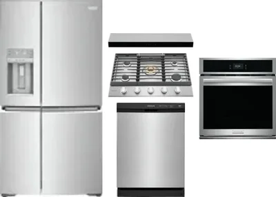 5 Piece Package Includes Refrigerator, Cooktop, Wall Oven, Hood And Dishwasher