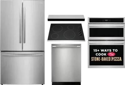 5 Piece Package Includes Refrigerator, Cooktop, Wall Oven, Hood And Dishwasher