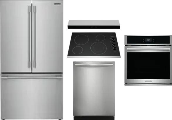 5 Piece Package Includes Refrigerator, Cooktop, Wall Oven, Hood And Dishwasher