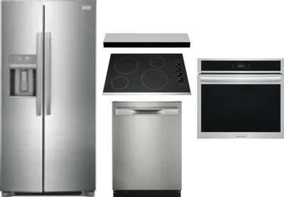 5 Piece Package Includes Refrigerator, Cooktop, Wall Oven, Hood And Dishwasher